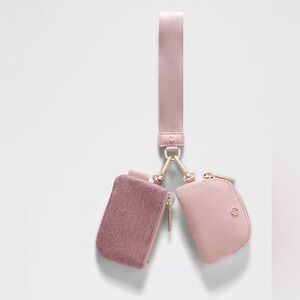 Lululemon Dual Pouch Wristlet Keychain Glitter Pink Champagne, Mink Berry, Gold